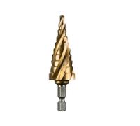 SALI HSS Step Drill Bit 4-22 mm Four Spiral Flute Titanium Step Drill 1/4" Hex Shank Quick Change Design High Speed Steel Step Drill Bit for Metal, Stainless Steel, Aluminum, Wood, Plastic
