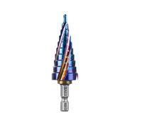 SALI M35 HSS Step Drill Bit 4-22 mm Four Spiral Flute Cobalt Step Drill 1/4" Hex Shank Quick Change Design High Speed Steel Step Drill Bit for Metal, Stainless Steel, Aluminum, Wood, Plastic