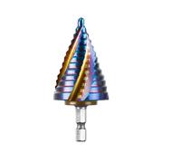 SALI M35 HSS Step Drill Bit 5-35 mm Four Spiral Flute Cobalt Step Drill 1/4" Hex Shank Quick Change Design High Speed Steel Step Drill Bit for Metal, Stainless Steel, Aluminum, Wood, Plastic