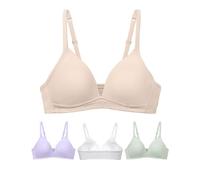 SALIA GIRL Soft Cotton Teen Bras with Pull-On Design, Lightly Padding Girls Training Bra 10-16 with Stable Support, Wireless, Medium, White/Khaki/Purple/Green