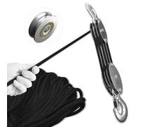 SALIFTFE Block and Tackle Pulley System - Upgraded 3 Wheel Rope Hoist, 5:1 Lifting Power, 500kg Workload with 5/8" Rope, Ultra Compact Garage Rope Hoist