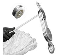 SALIFTFE Block and Tackle Pulley System, Upgraded 3-Wheel Rope Pulley Hoist, 5:1 Lifting Power, 1100LB Work Load with 55Ft of 1/4" Rope, Ultra-Compact Rope Hoist for Garage, Hunting, and Heavy Lifting