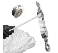 SALIFTFE Block and Tackle Pulley System, Upgraded 4-Wheel Rope Pulley Hoist, 8:1 Lifting Power, 2200LB Work Load with 65Ft of 1/4" Rope, Ultra-Compact Rope Hoist for Garage, Hunting, and Heavy Lifting