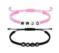 Salircon Pink WWJD Bracelets for Women Summer Adjustable What Would Jesus Do Beaded Bracelets Pack, L, Nylon rope, no gemstone