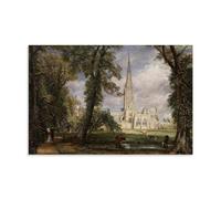 Salisbury Cathedral from The Bishop's Garden by John Constable, Romantic Landscape Art Print with Church, Trees And Cattle for Home Wall Decor Unframe 12x18inch(30x45cm)