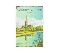 Salisbury Cathedral Wiltshire Travel Poster Print Dave Thompson Novelty Retro Tin Metal Sign 8"x12" Embossed Metal Metal Poster Vintage Signs Retro Aluminum Gift Vintage Hanging Wall Plaque Door
