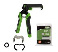 SALKI FSK20C Fencing Stapler Pack - Stapler for Fences and Mesh with Built-in Wire Cutter up to 3 mm Thickness + Blister Pack of 1000 Ω20 Galvanised Staples (3301310PA2)