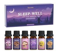 SALKING Sleep Essential Oils Set, Pure and Natural Essential Oils, Diffuser Oil Gift Set for Candle Making Scents 6 x 10 ML - Lavender, Vetiver, Sandalwood, Valerian, Helichrysum, Benzoin
