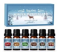 SALKING Winter Essential Oils Set, Aromatherapy Diffuser Oil Fragrance Oils Gift Set for Soap & Candle Making Scents - Cinnamon, Christmas Wreath, Sugar Cookie, Cranberry, Peppermint, Gingerbread