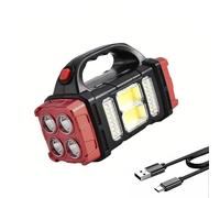 sallbris Premium High Lumens LED Work Light - Multipurpose Flashlight with Searchlight and Lantern Features - Rechargeable Outdoor Waterproof Solar Flashlight - Portable & Lightweight(red
