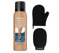 Sally Hansen Airbrush Legs Light Glow Instant Tan Spray with Lavarion Exfoliating Glove and Tanning Mitt - Fake Tan Spray, Leg Makeup and Body Makeup Self Tan Kit