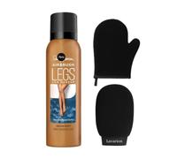 Sally Hansen Airbrush Legs Medium Glow Instant Tan Spray with Lavarion Exfoliating Glove and Tanning Mitt - Fake Tan Spray, Leg Makeup and Body Makeup Self Tan Kit