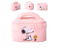 SALLY ROSE Fluffy Makeup Bag Official License Characters, Cute Cosmetic Bag Featuring Snoopy, Stitch, Care Bears, and Hello Kitty, Snoopy