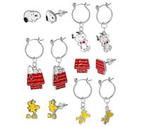 SALLY ROSE Peanuts Woodstock and Snoopy Earrings Pack of 6 Pairs Official License, Enamel-Plated Studs and Hoops with Dangle Charm, Fashion, No Gemstone