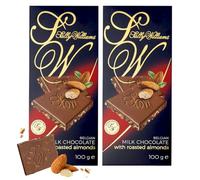 Sally Williams Belgian Milk Chocolate Roasted Almonds 100g, 2-Pack | Belgian Milk Chocolate with Roasted Almonds - Gourmet Chocolate, Luxury Chocolates for Sharing, Gifting & Special Occasions