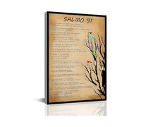 Salmo 91 En Español Canvas Wall-Art Cuadros Cristianos Para Pared Framed Scripture Print Biblical Psalm 91 Christian Home Decor for Prayer Room Office Living Room(Unframed,16X24inch(40X60cm))