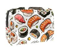 Salmon and Fish Roe Sushi Rolls Cosmetic Bag for Women, Travel Toiletries Bags Large PVC Makeup Handy Pouch Organiser with Zipper