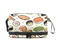 Salmon and Sushi Rolls Double Layer Cosmetic Bag for Women and Girls, Travel Toiletry Bag Makeup Handy Pouch Organiser Bag with Brush Compartment