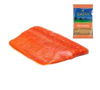 Salmon Fillet 1kg with Rajah Fish Seasoning 100Gr - Fresh Salmon Fillets, expertly seasoned with Rajah seasoning for a rich, smoky flavor