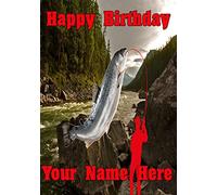 Salmon Fish bd117 Fishing Angler Fun Happy Birthday A5 Personalised Greeting Card Posted by US Gifts for All 2016 from Derbyshire UK