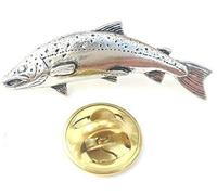 Salmon Fish Handcrafted from English Pewter in the UK Lapel Pin Badge + 59mm Button Badge + Gift Bag