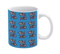 Salmon Fish Native American Style On Blue Funny White Ceramic Mug, Novelty Tea Coffee Cup 11 Oz, Gifts for Mom/Daughter/Son/Father on Birthday/Christmas/Anniversary