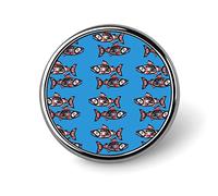 Salmon Fish Native American Style On Blue Round Brooch Pin, Unisex Smooth Surface Lapel Tie Pin, Lightweight Badge Jewelry Crafts Decor for Costume Accessory Men Women
