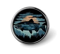 Salmon Fish World Round Pin Brooch Enamel Lapel Badges Jewelry Decor for Backpack Hats