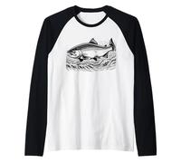 Salmon Line Art Fish Lover Raglan Baseball Tee