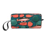 Salmon pattern print Travel Toiletry Pouch, Pencil Bag Canvas Makeup Bag, Multi-Purpose Cosmetic Bag with Zipper, White, One Size