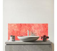 Warren Reed - Designer Salmon Pink Marble Effect Glass Bathroom Splashback, Multi