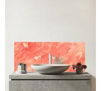 Warren Reed - Designer Salmon Pink With Hearts Marble Effect Glass Bathroom Splashback, Multi