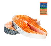 Salmon Steak 1kg with Rajah Fish Seasoning 100Gr - Savory Salmon Steaks seasoned with Rajah for a rich, hearty meal