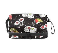 Salmon Sushi Futomaki Rolls Double Layer Cosmetic Bag for Women and Girls, Travel Toiletry Bag Makeup Handy Pouch Organiser Bag with Brush Compartment