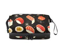 Salmon Sushi Rolls Double Layer Cosmetic Bag for Women and Girls, Travel Toiletry Bag Makeup Handy Pouch Organiser Bag with Brush Compartment