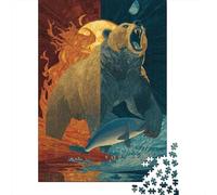 Salmon, The Bear Roars in Celebration of Victory Jigsaw Puzzles Challenge Toy Educational Games Home Decoration for Adults& Teenager Age 14 Years Up 70x50cm/1000pcs