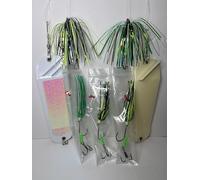 Salmon Trolling Fly & Flasher Captain's Combo, Pre Tied/Rigged Ready to Fish! (White Glow Crush/Plain Glow in the Dark v2)