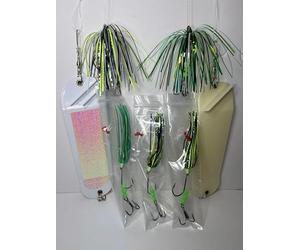 Salmon Trolling Fly & Flasher Captain's Combo, Pre Tied/Rigged Ready to Fish! (White Glow Crush/Plain Glow in the Dark v2)