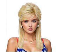 Salmonette Wigs for Women, Synthetic Curly Wigs, Heat Resistant, Shoulderless, Cosplay Wig, 80s Skirt Wig (Light Blonde)