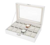 Salmue Watch Display Case, 12 Compartment White PU Leather Watch Box with Velvet Lining, Portable & Durable, Ideal for Watches & Jewelry, New Year Gift