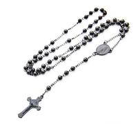 SALOMOCA Crystal Bead Rosary Handmade Elegant Necklace Stainless Steel Beads with Our Lady of Holy Mary Medal and Crucifix Cross Spiritual Talisman for Women Girls, Stainless Stell, Pearl