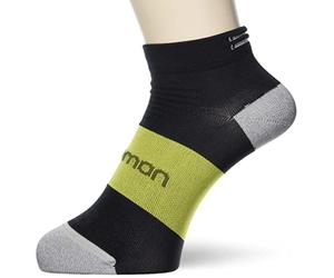 Salomon 1 Pair of Unisex Short Socks, SONIC PRO, Polyamide/Polypropylene, Size S (3.5-5), Black/Yellow (Night Sky/Citronelle), LC1131600