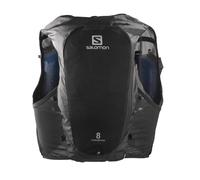 Salomon Hydra 8 Unisex Hydration Vest with 2 Soft Flasks (500ml), Trail Running and Hiking, Black, Large