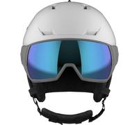 Salomon ICON LT VISOR Helmet, Kids Ski and Snowboard Helmet for Trail Running, Mountain Safety, Outdoor Sports, White/Un ML Blue