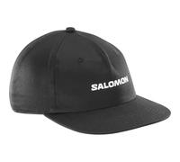 Salomon Logo Flat Cap, Breathable Running Cap for Men, Trail Running, Hiking, Outdoor Sports, Flat Bill Style, Deep Black, L/XL