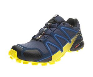 SALOMON Men's Speedcross 4 GTX Trail Running Shoes Waterproof, Blue Slateblue Blue Depth Corona Yellow, 8.5 UK