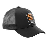 Salomon Trucker Unisex Cap, Bold style, Vesatile wear, Breathable comfort, Deep Black, Red Orange, M/L