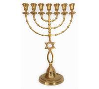 Salomons Menorah 6821 15.5", Antique Replica Solid Brass/Copper Menorah Candles 7 Branch Beautiful Menorah from Israel from The holy Land Jerusalem Antik Jewish minora