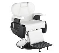 Salon Barber Chair, Stable Styling Chair For Barbershop, 360° Rotation Hydraulic Height Adjustable Reclining Salon Chair, With Waterproof Pu Leather,White