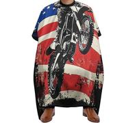 Salon Cape Dirt Bike Motocross American Flag, Waterproof Barber Cape Anti-static Hairdressing Gown for Men Hairdresser 140X168cm